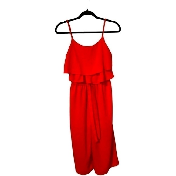 One Clothing Los Angeles Red Dressy Cami Tiered Midi Jumpsuit w/Tie Front  Sz S - Picture 1 of 6